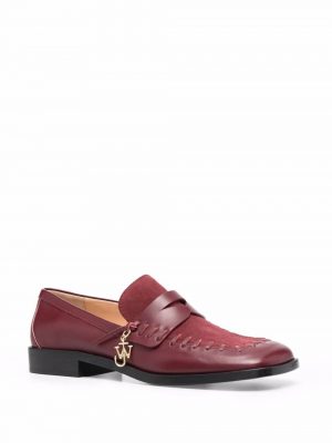 JW Anderson whipstitch-detail logo-charm loafers Wine