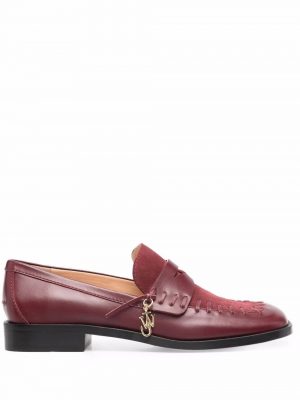 JW Anderson whipstitch-detail logo-charm loafers Wine