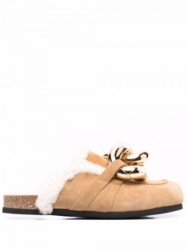 chain shearling mules