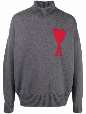 AMI PARIS 21FW H21K203 018 055 Wool Oversize Turtleneck Sweater Grey
