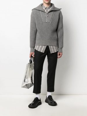 AMI Paris ribbed-knit zipped jumper Heather Grey