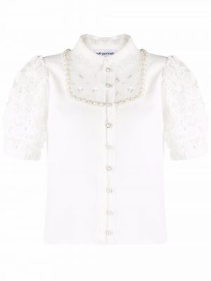 Self Portrait puff-sleeve sequin-embellished blouse