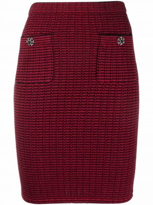 Self Portrait striped knitted pencil skirt Red/Navy