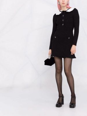 Self portrait lace-collar lurex ribbed knit dress black