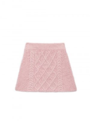 Self Portrait Mini Me Fluffy Cable Knit Skirt Pink