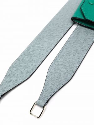 VALEXTRA grained leather bag strap grey/green