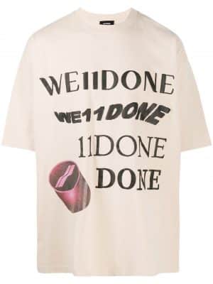 We11Done washed logo print T-shirt Ivory