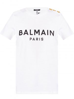 Balmain button-detail logo-print T-shirt white