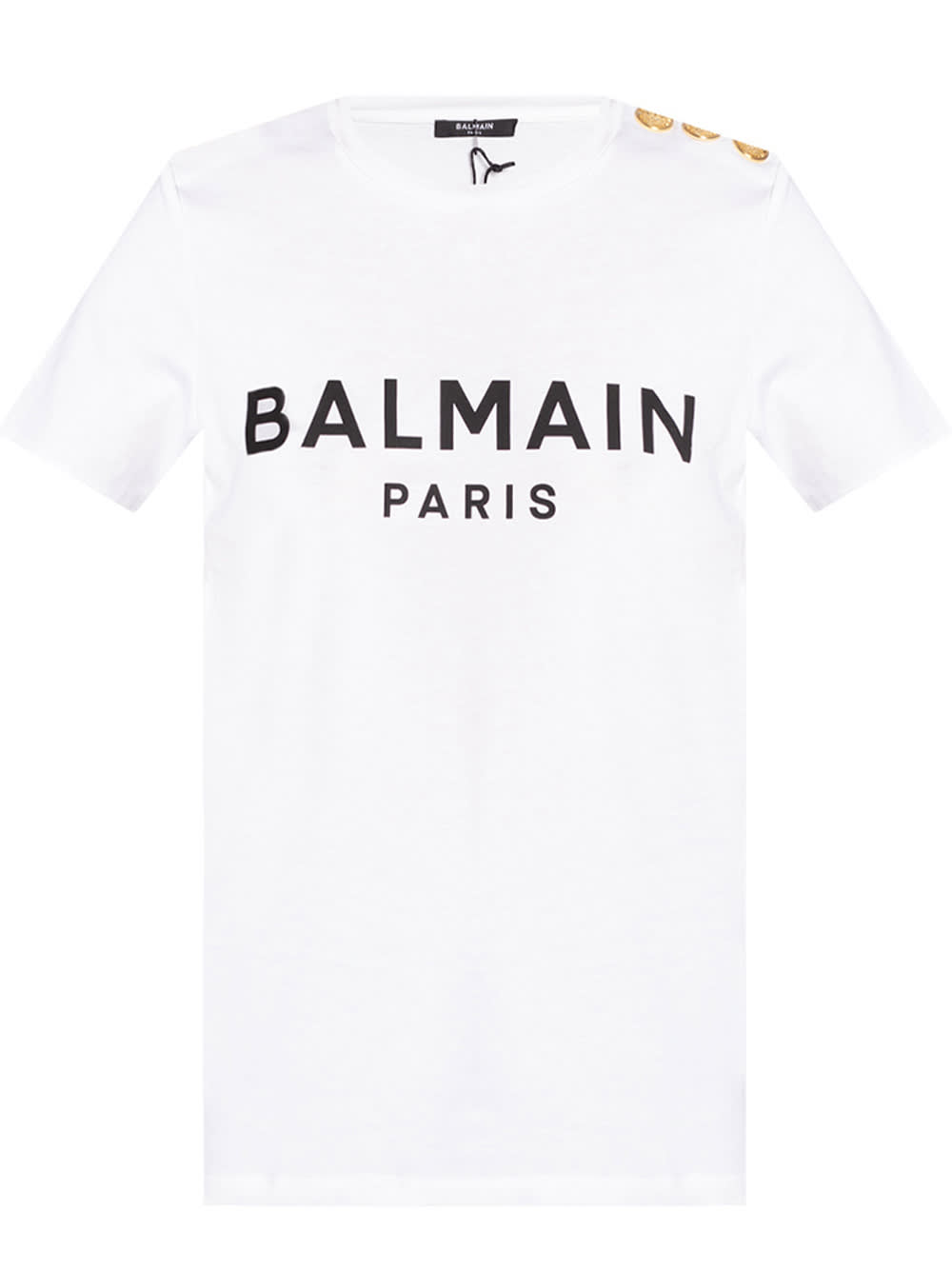 Balmain button-detail logo-print T-shirt white (Size: S)
