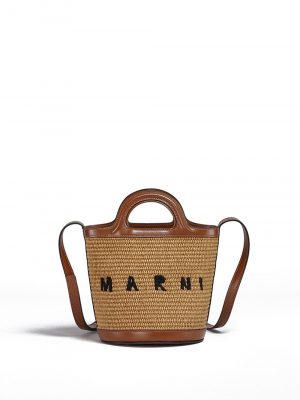 Marni logo-embroidered raffia bucket bag
