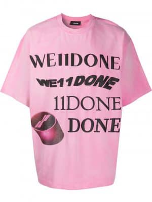 We11Done washed logo print T-shirt Pink