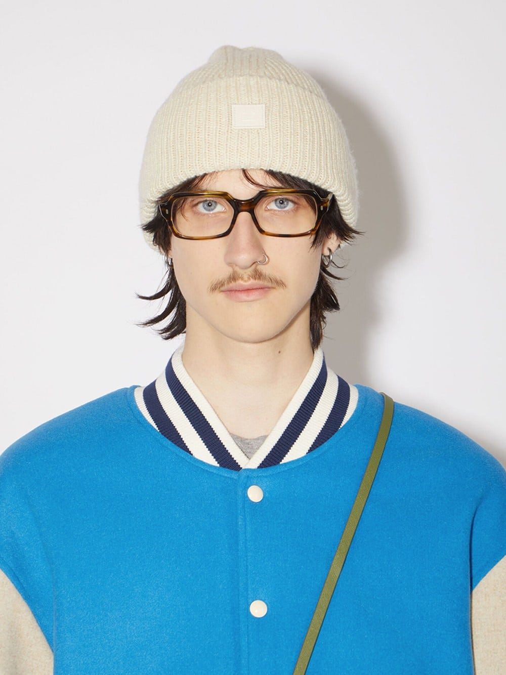 Acne Studios Men's Face Pansy Wool Beanie In Cream | ModeSens