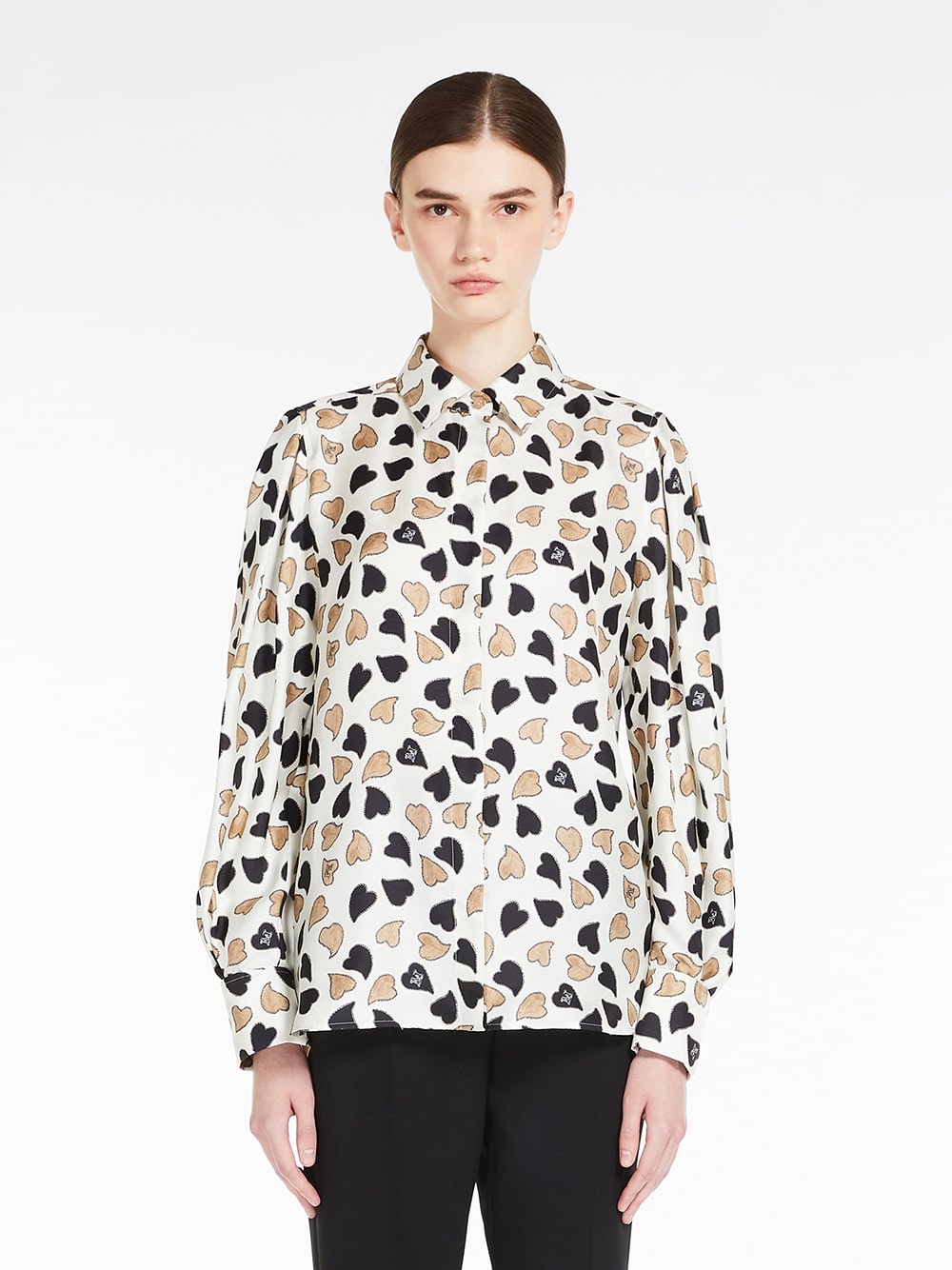 Max Mara Vanadio Monogram Heart-print Collared Silk Shirt In Ivory ...