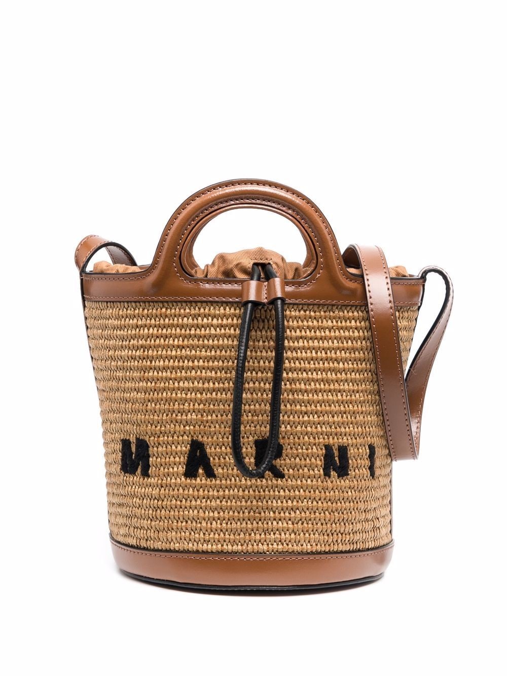 Marni logo-embroidered raffia bucket bag (Size: OS)