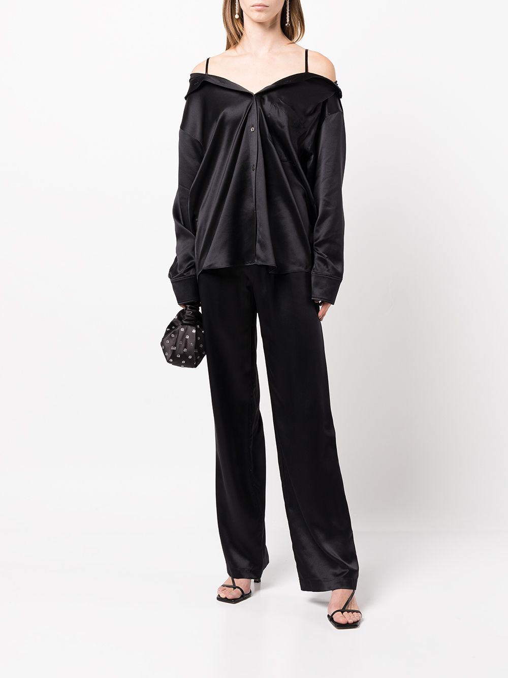 Alexander Wang Off-shoulder Satin Shirt In Black | ModeSens