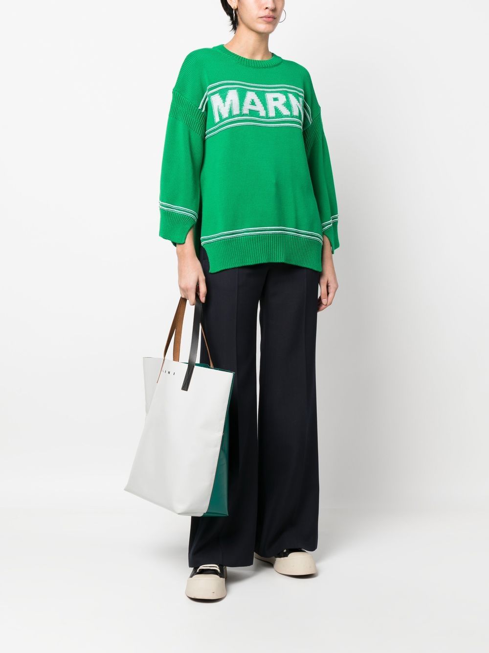 Shop Marni Logo Intarsia-knit Sweater