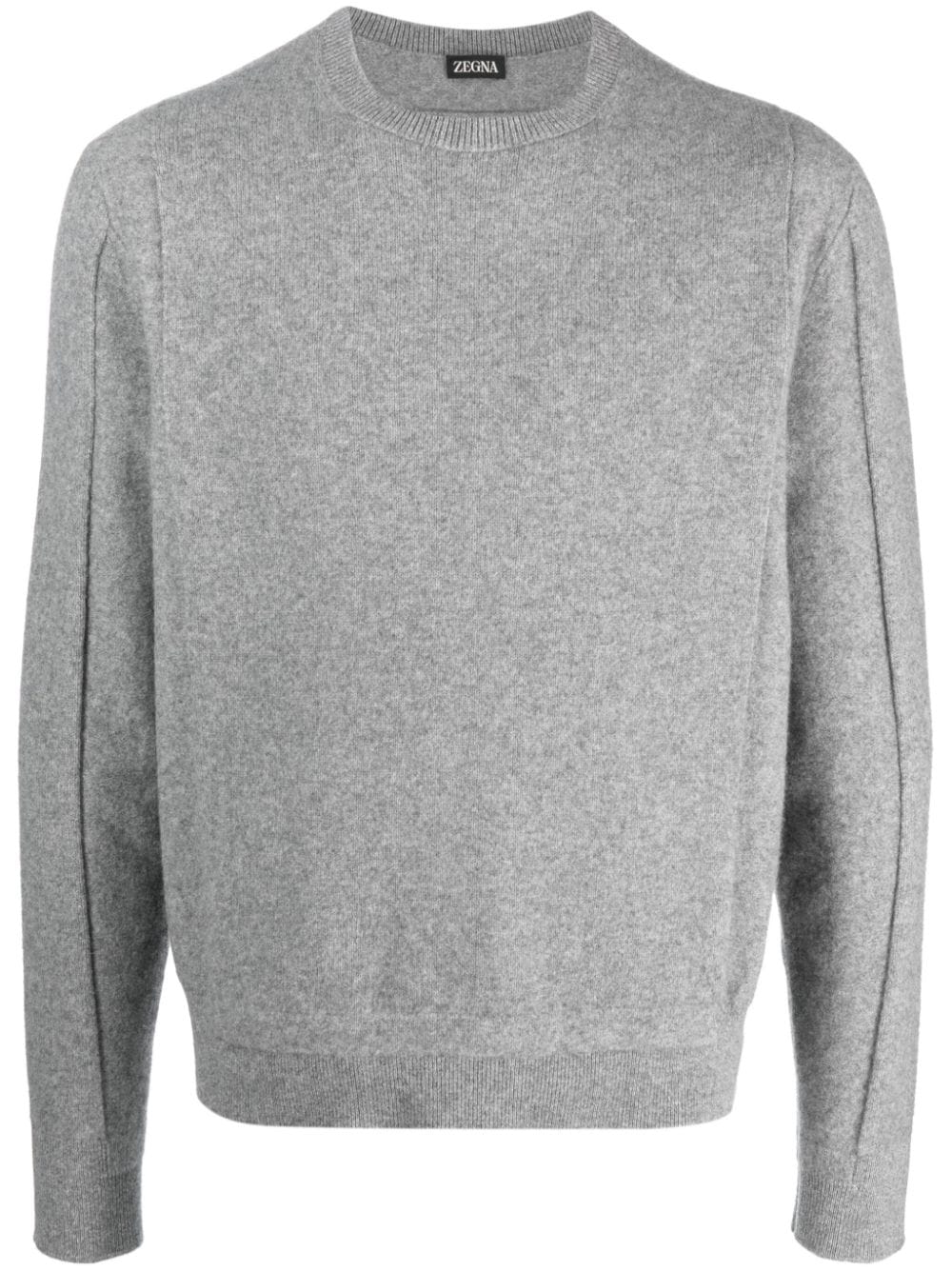 Shop Zegna Melange Knit Wool Crewneck Sweater Grey