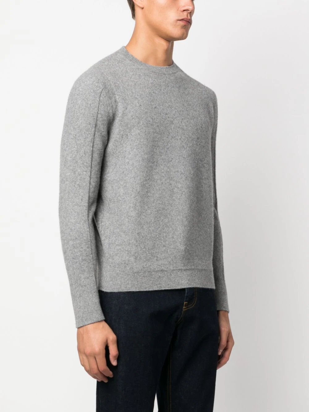 Shop Zegna Melange Knit Wool Crewneck Sweater Grey