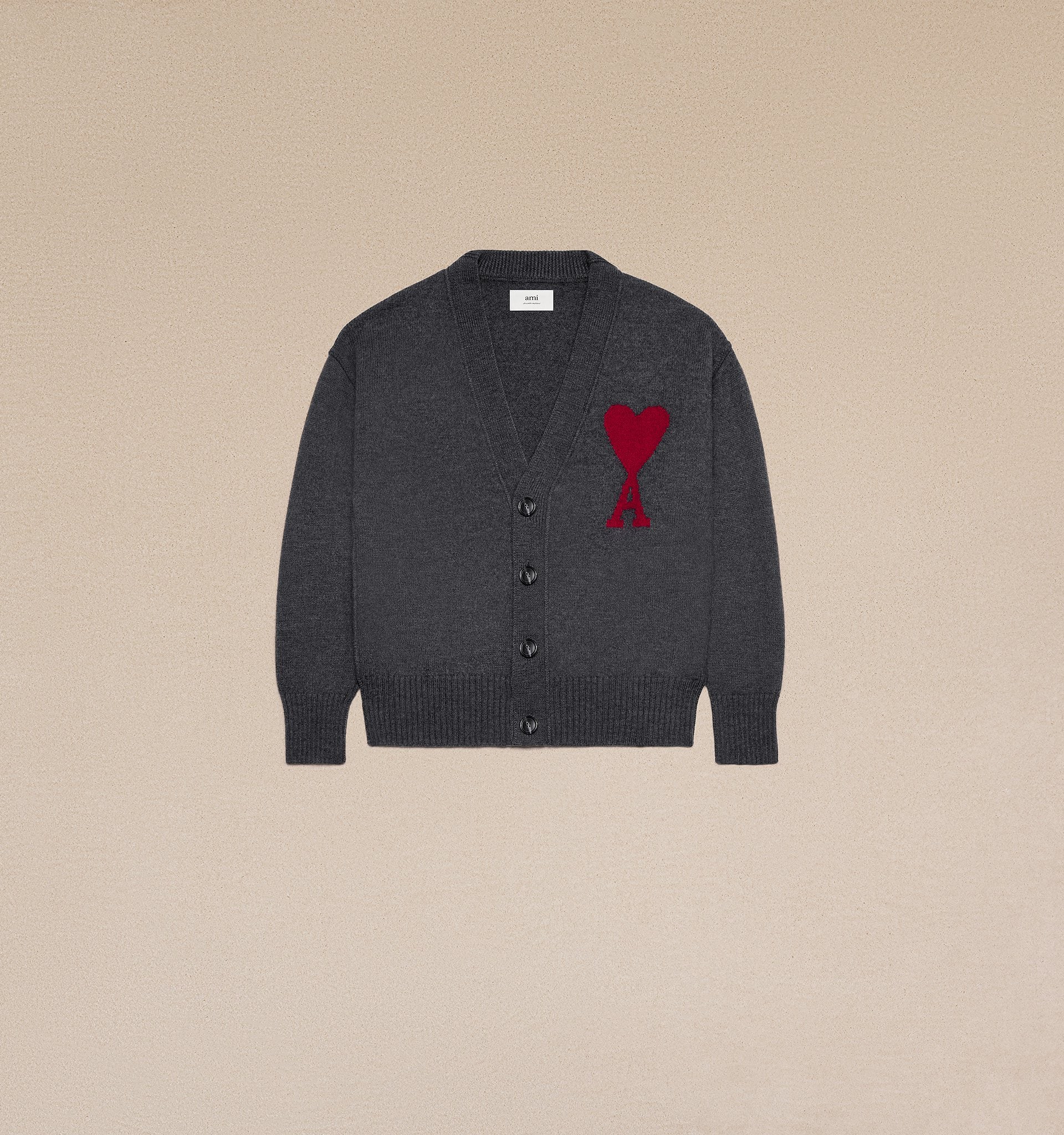 Ami Alexandre Mattiussi Red Adc Cardigan In Heater Grey Red