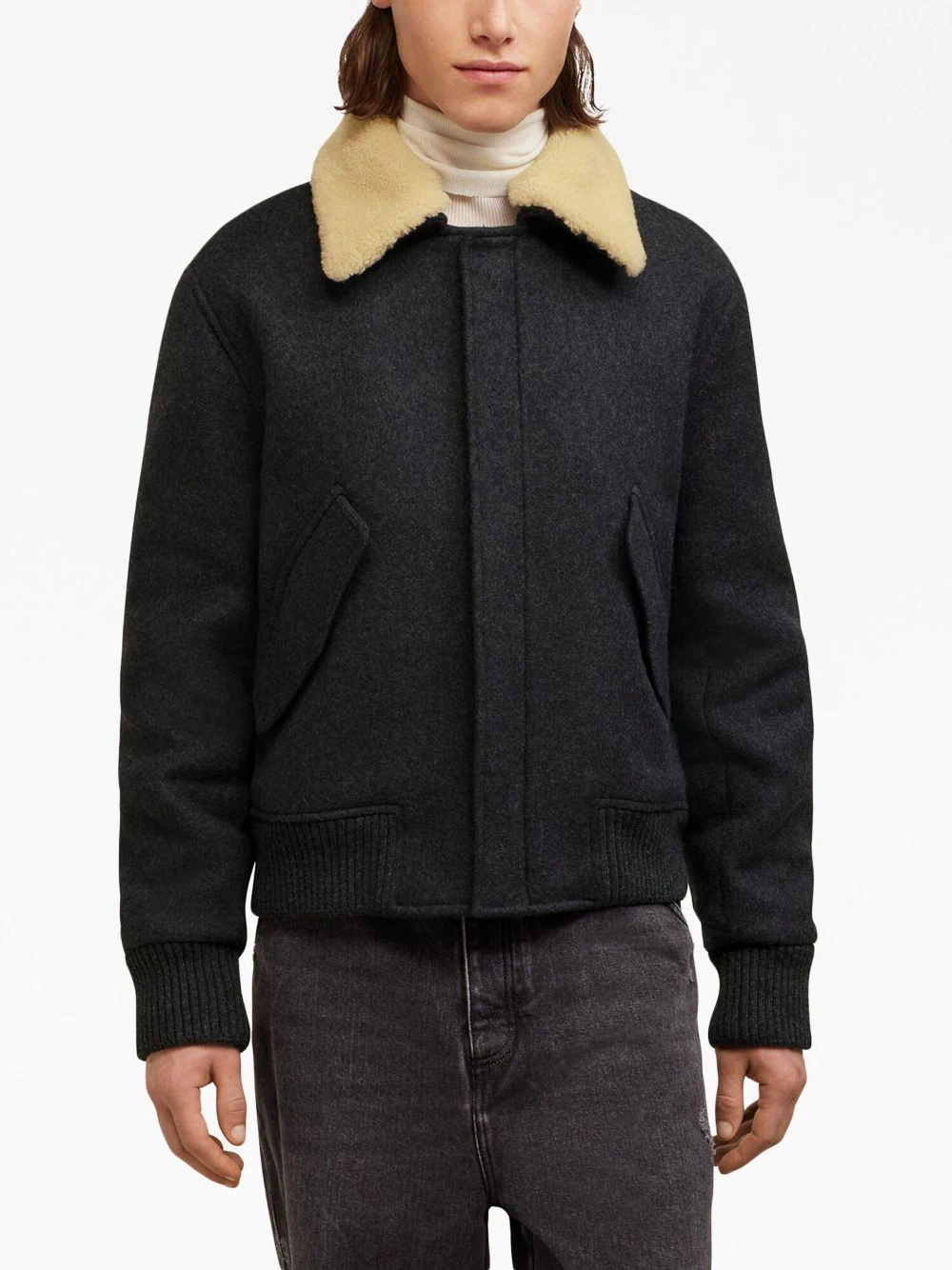 Shop Ami Alexandre Mattiussi Ami Wool Shearling Collar Jacket