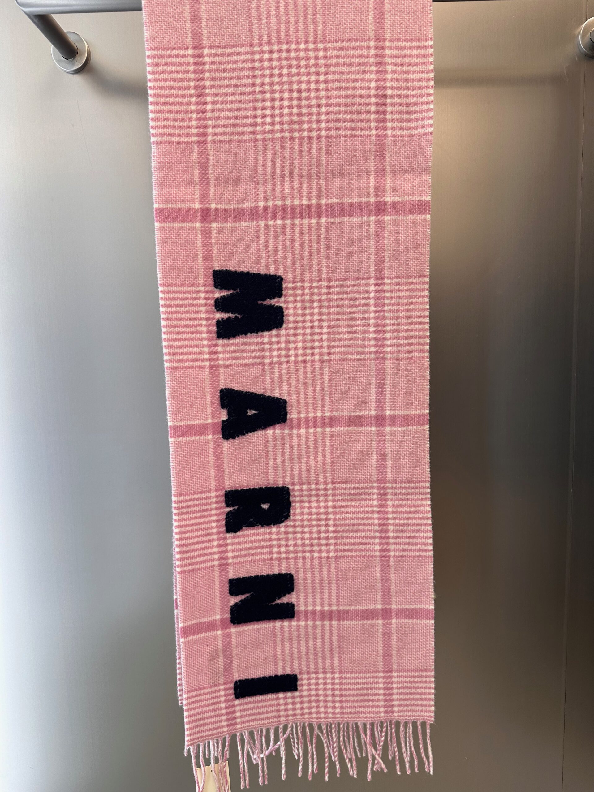 Shop Marni Checkered Wool Scarf Pink