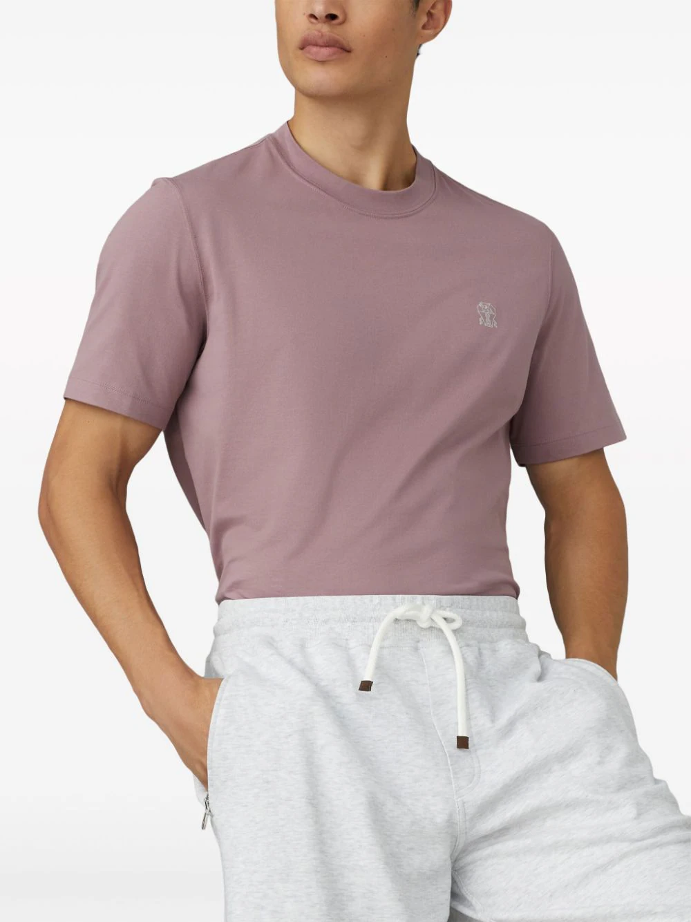 Shop Brunello Cucinelli Logo Print Cotton T-shirt Purple