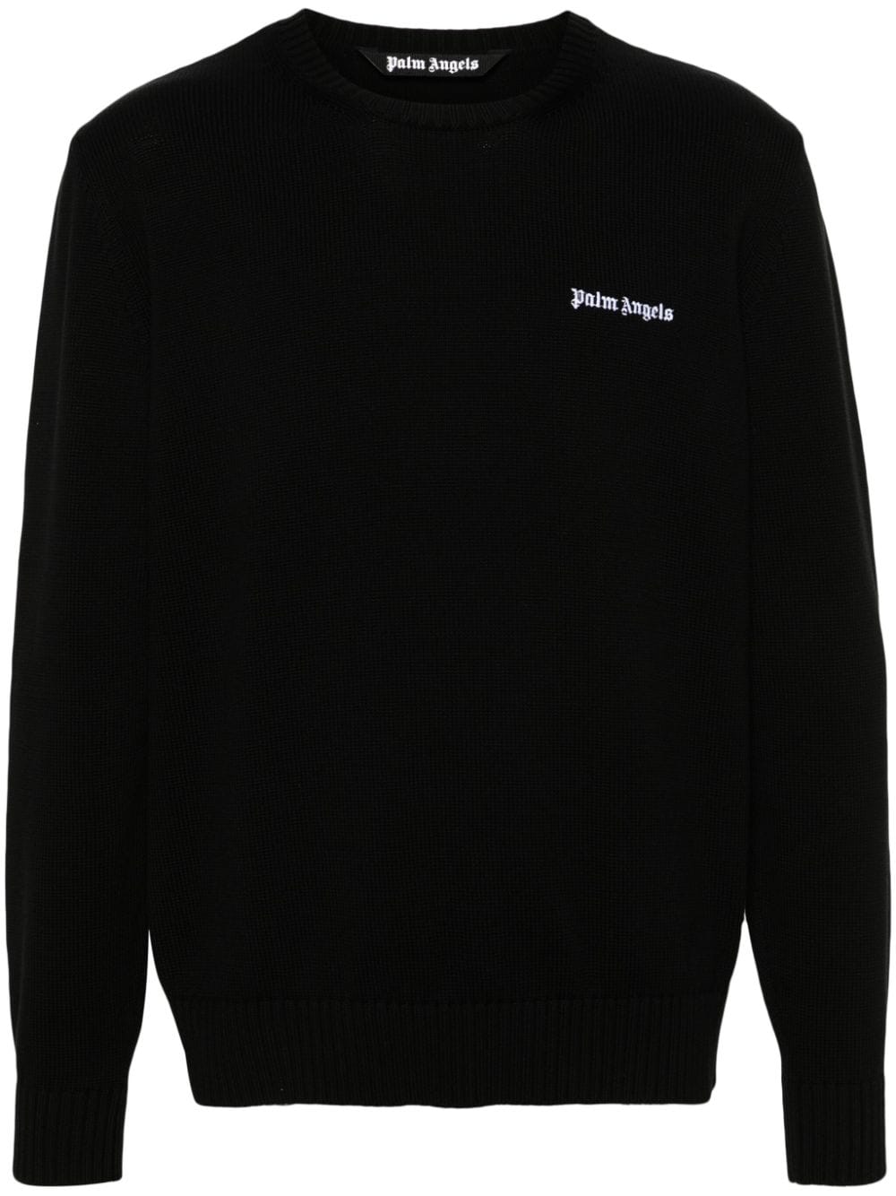 Shop Palm Angels Logo Embroidered Cotton Jumper Black/ow