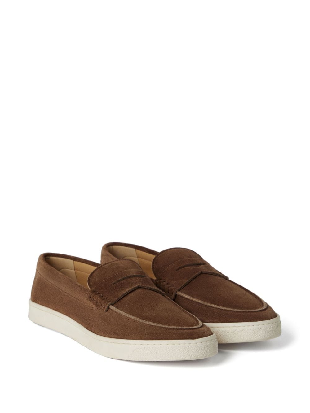 Shop Brunello Cucinelli Penny Slot Suede Loafers Brown