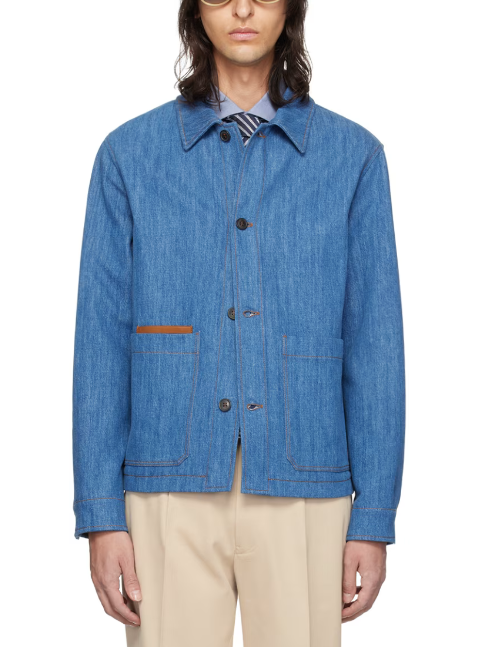 Zegna Blue Buttoned Denim Jacket In B05