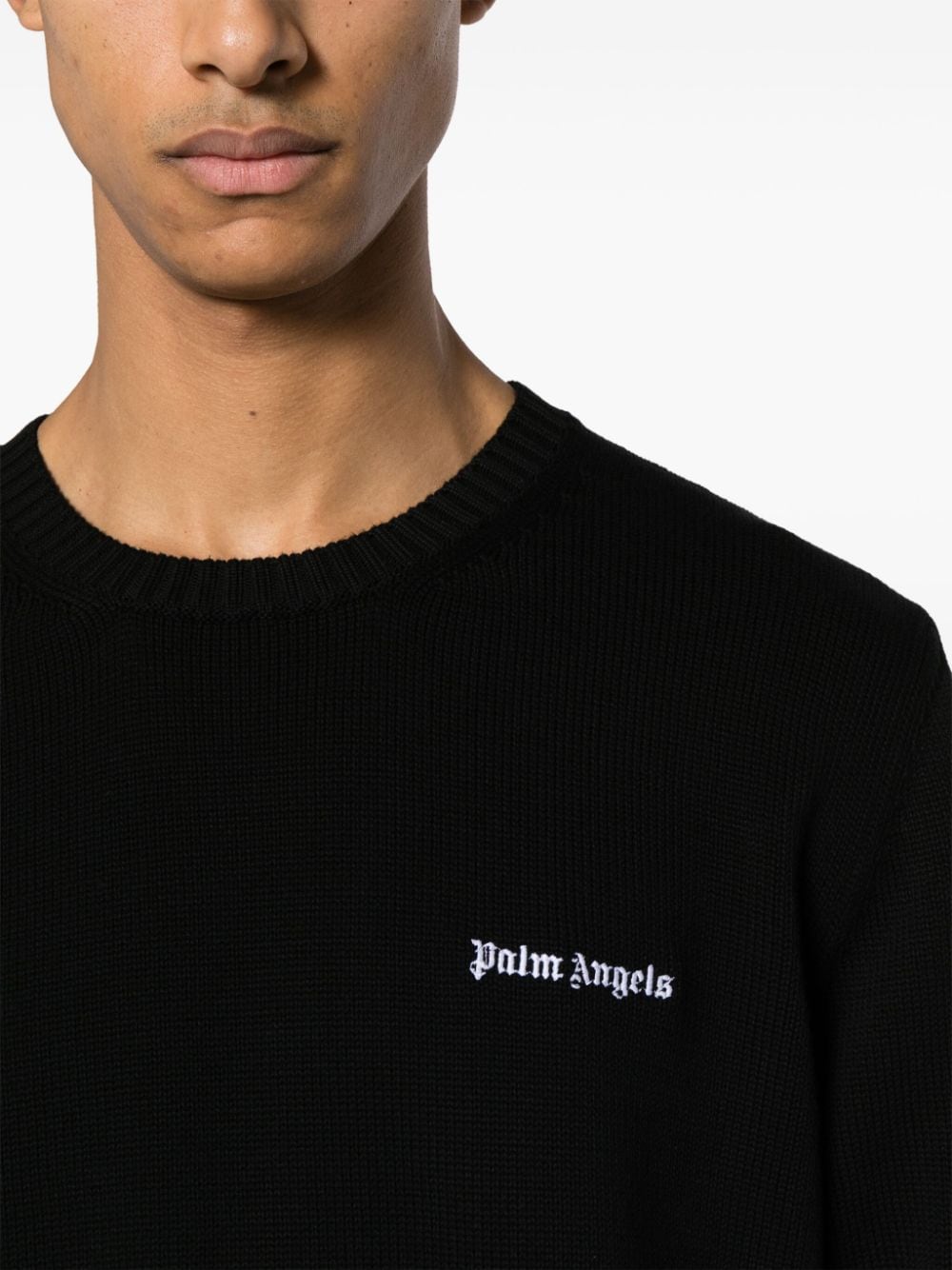 Shop Palm Angels Logo Embroidered Cotton Jumper Black/ow
