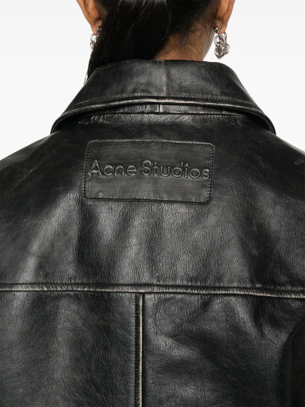 Shop Acne Studios Leather Biker Jacket Black