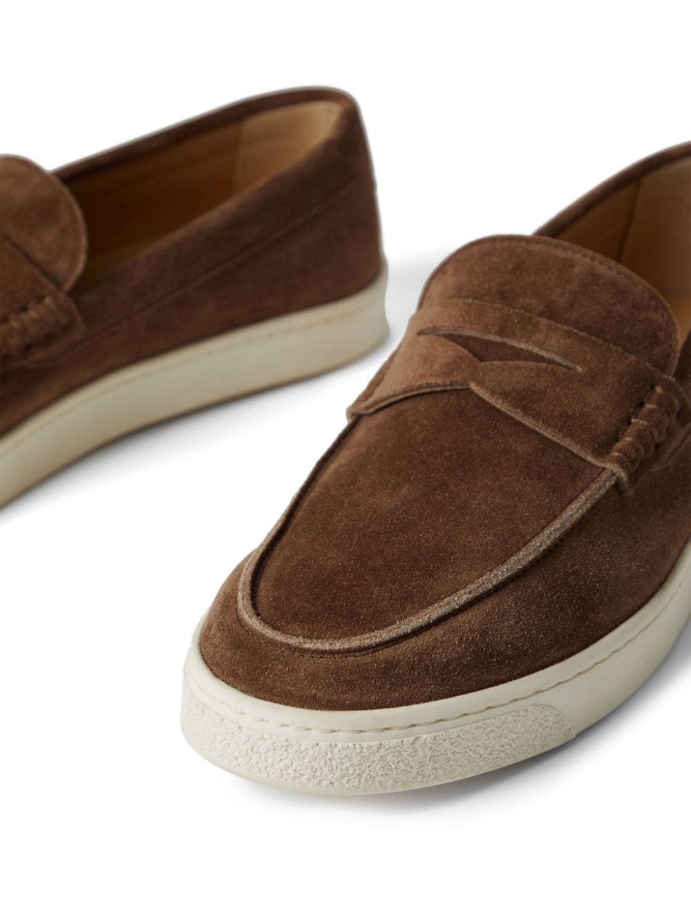 Shop Brunello Cucinelli Penny Slot Suede Loafers Brown