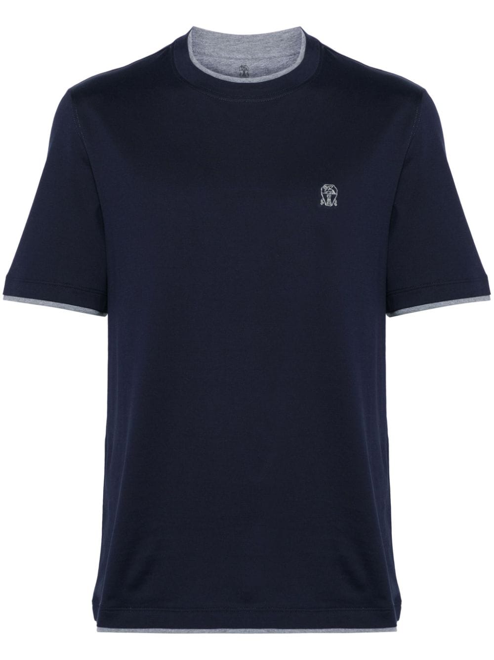 Shop Brunello Cucinelli Logo Embroidered Layered T-shirt Navy
