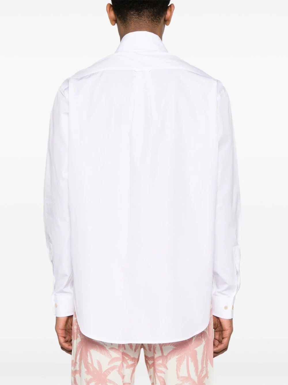 Shop Palm Angels Logo Embroidered Cotton Shirt White