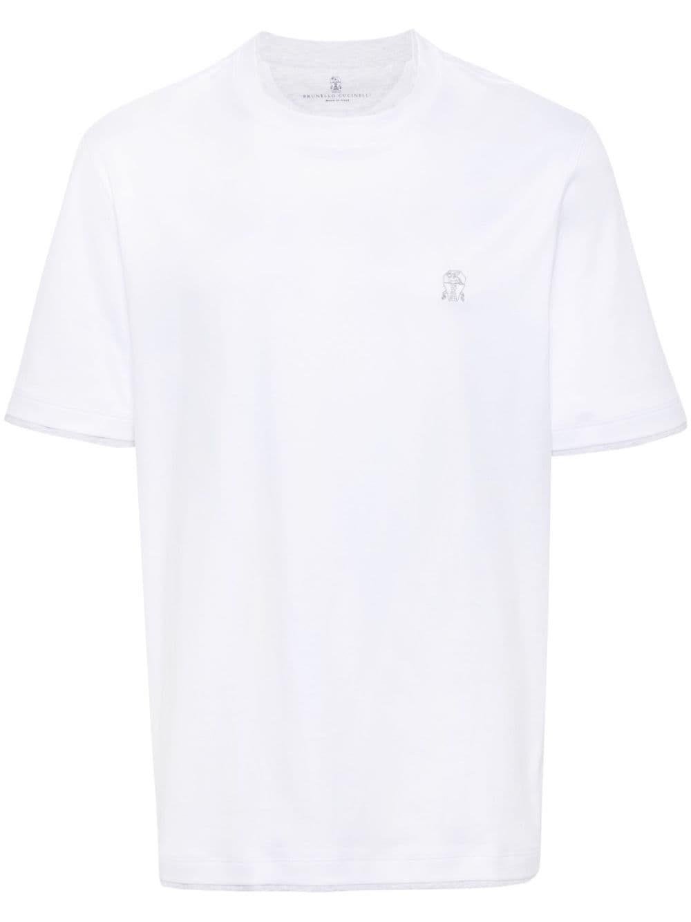 Shop Brunello Cucinelli Logo Embroidered Layered T-shirt White