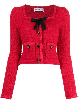 Self-portrait Knit Bow Top In Red