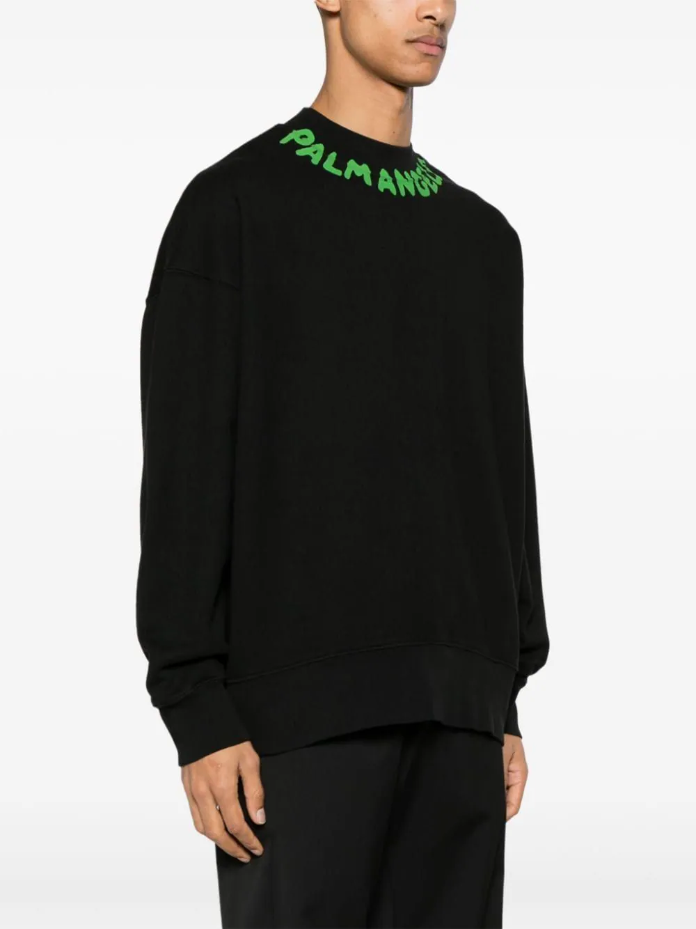 Shop Palm Angels Seasonal Logo Crewneck Sweatshirt Black/green