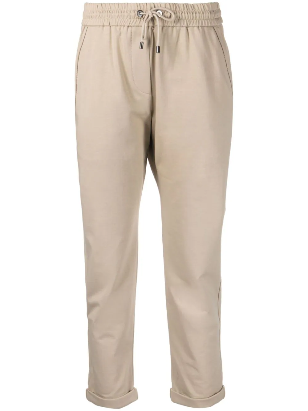 Brunello Cucinelli Drawstring-waistband Slim-cut Trousers In Neutrals