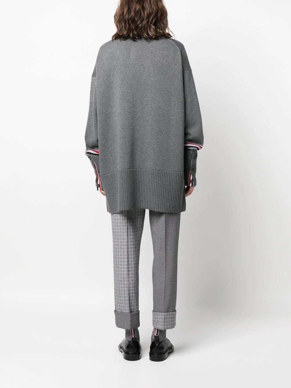 Shop Thom Browne Stripe Detail Knit Cardigan Med Grey