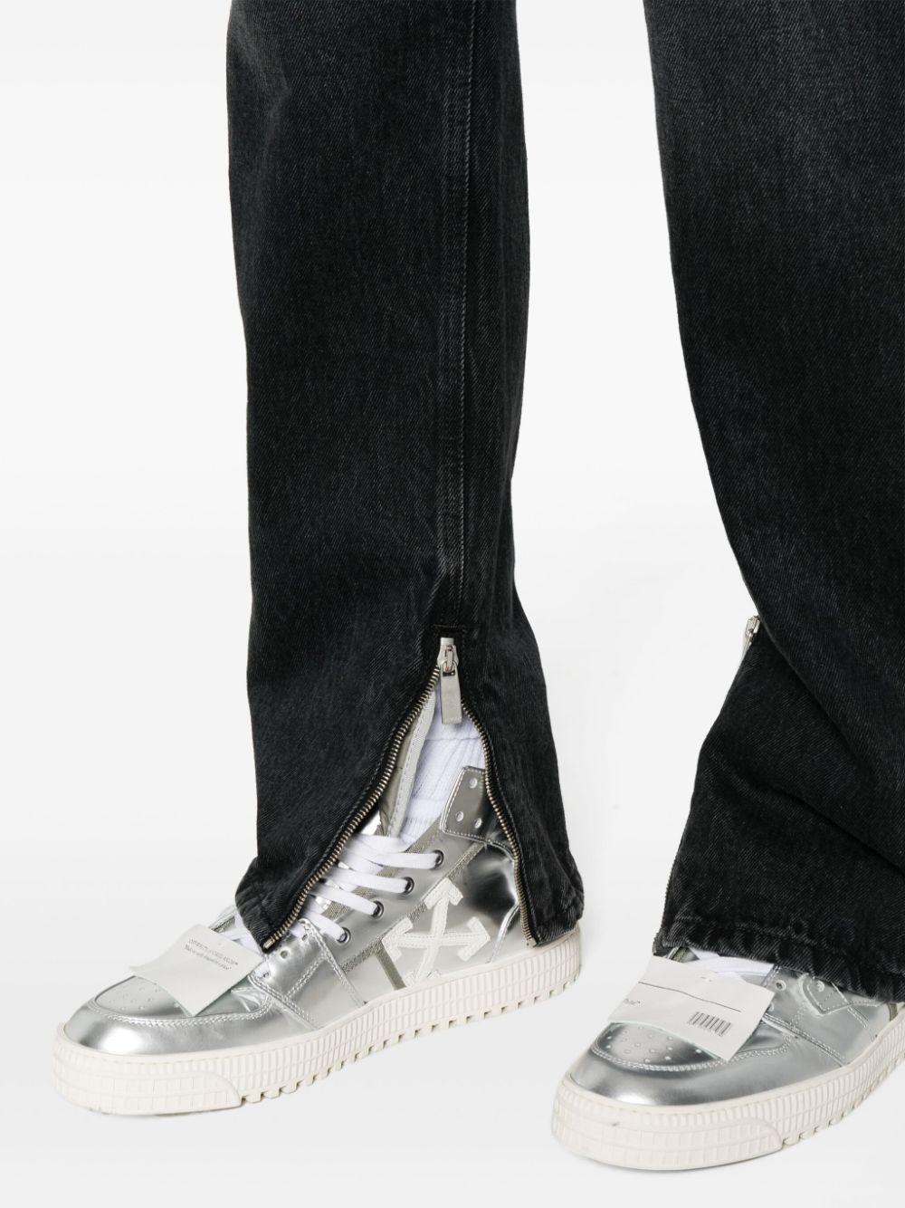 Shop Off-white Zip Detail Straigh Leg Jeans Black