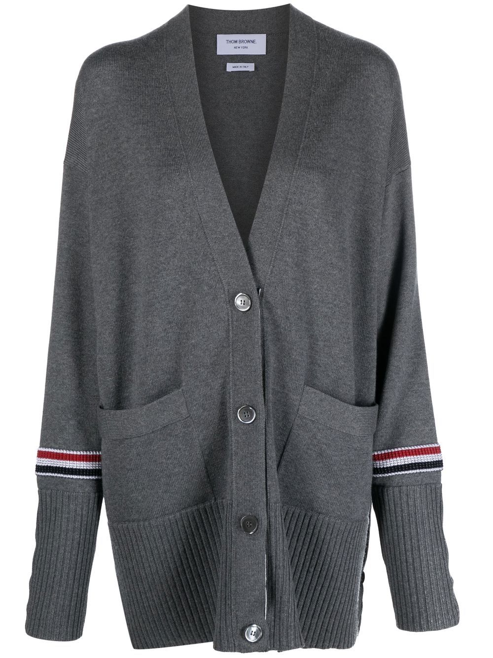 Thom Browne Stripe Detail Knit Cardigan Med Grey In Grey
