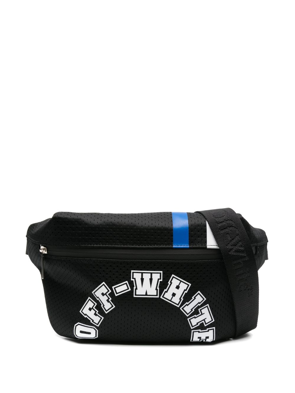 Off-white Logo-print Striped Mesh Belt Bag In Black