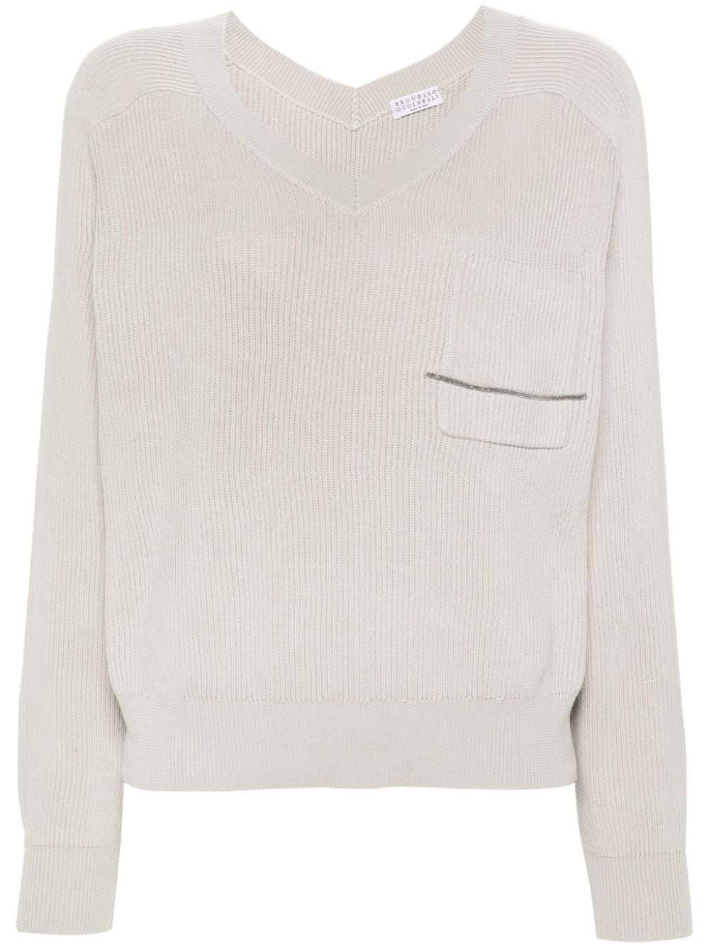 Brunello Cucinelli Ribbed Knitted Monili Sweater Beige In White