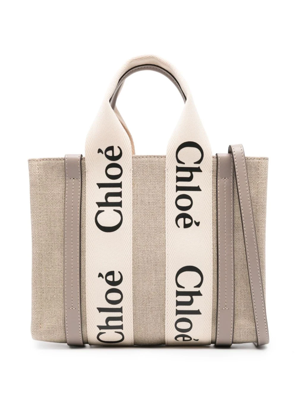 Shop Chloé Small Woody Tote Bag Musk Grey