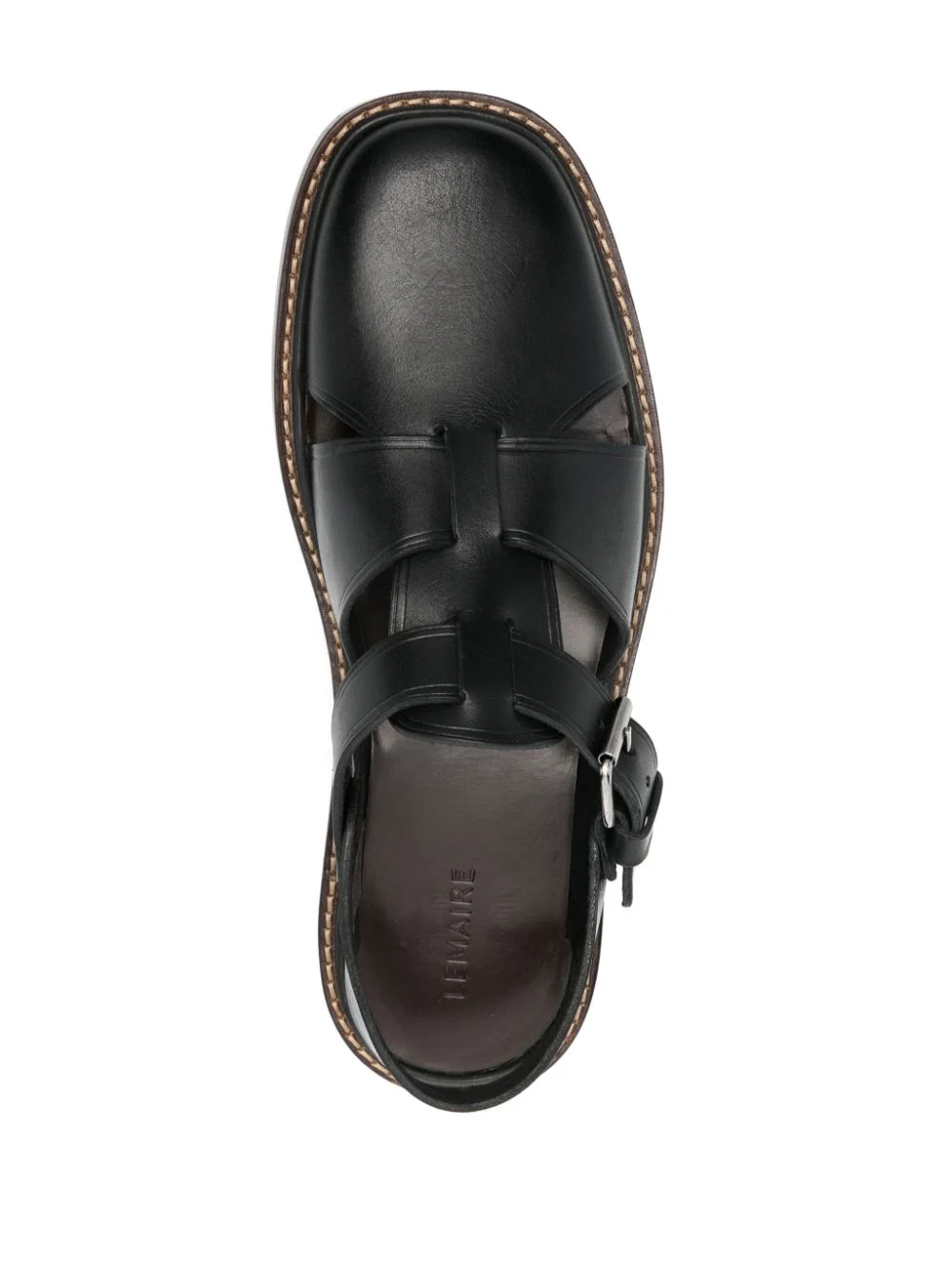 Shop Lemaire Fisherman Leather Sandals Black