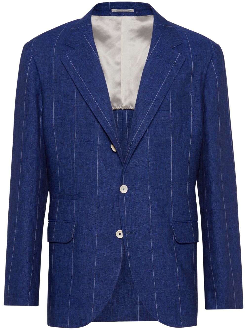 Shop Brunello Cucinelli Striped Linen Suit Indigo