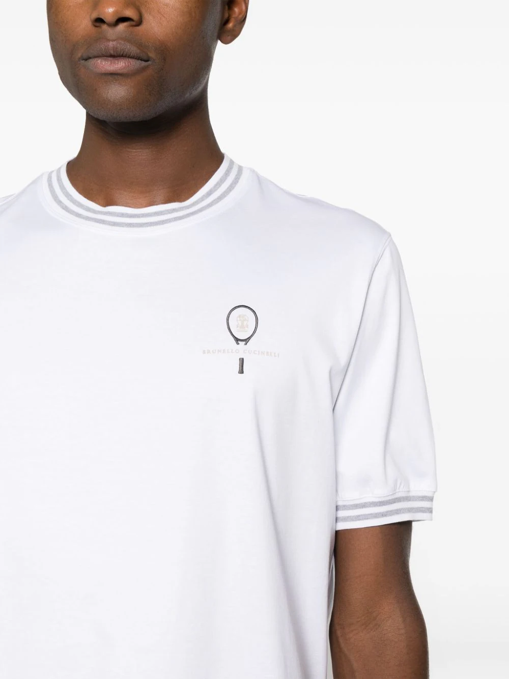 Shop Brunello Cucinelli Logo Embroidered Cotton T-shirt White