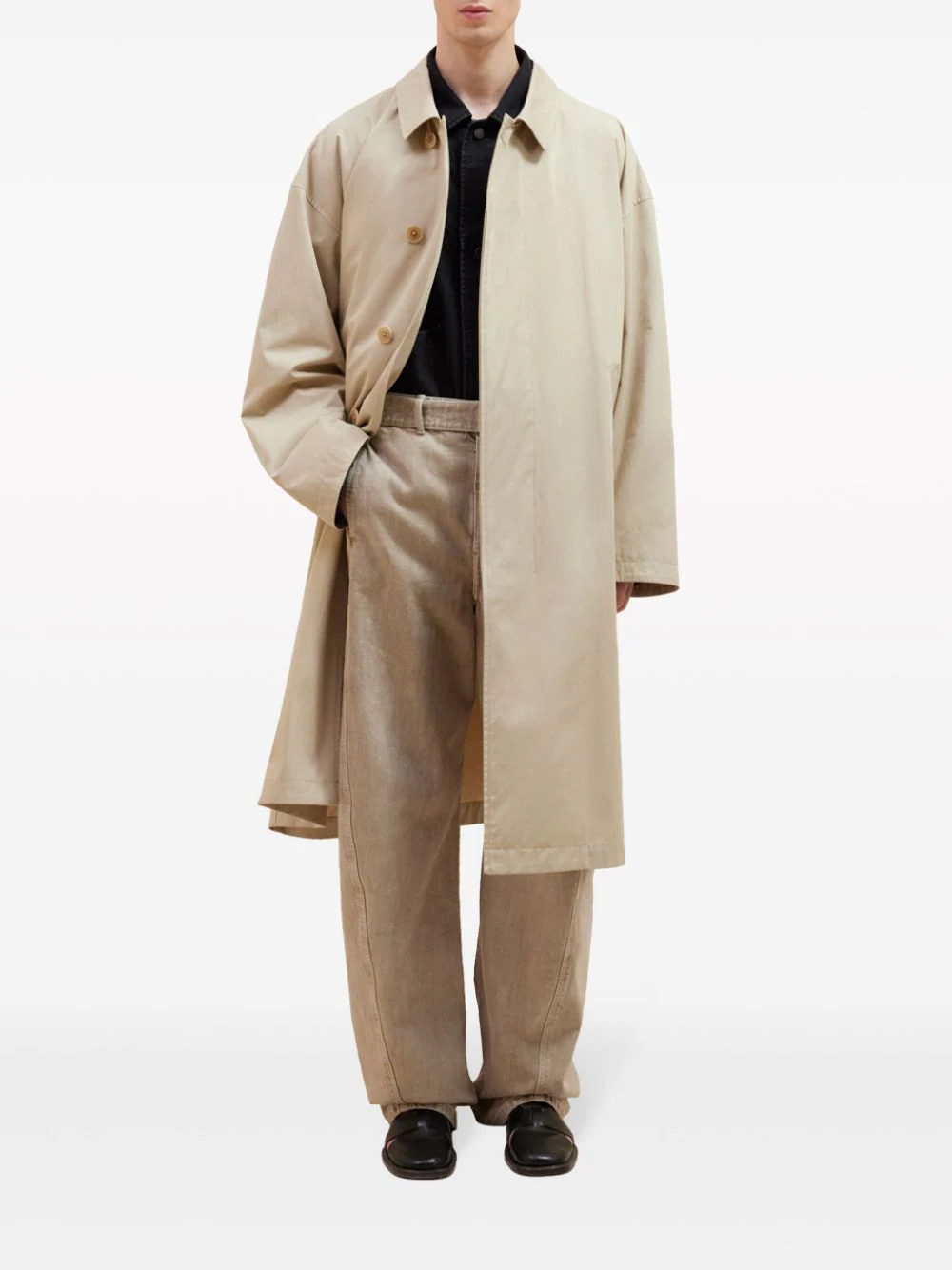 Shop Lemaire Button Up Trench Over Coat Dusty Mastic