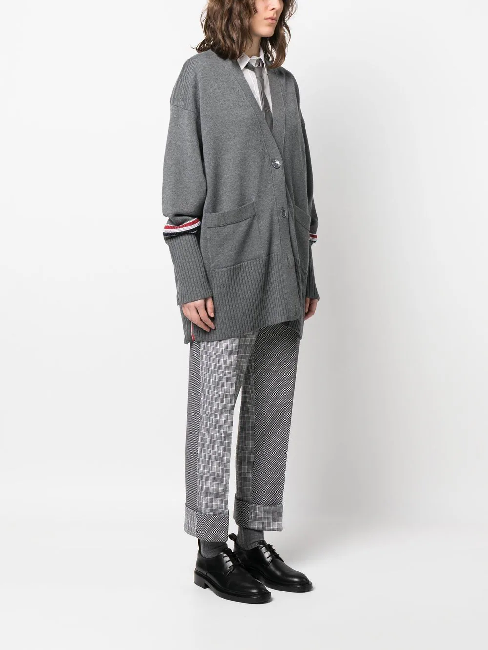 Shop Thom Browne Stripe Detail Knit Cardigan Med Grey