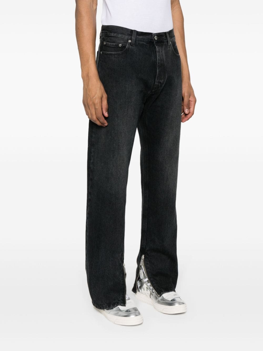 Shop Off-white Zip Detail Straigh Leg Jeans Black